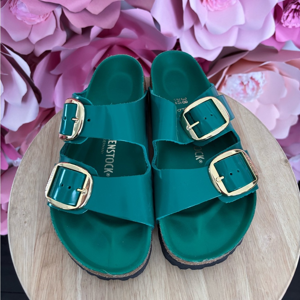 Birkenstock Emerald Sandals with Gold Accents